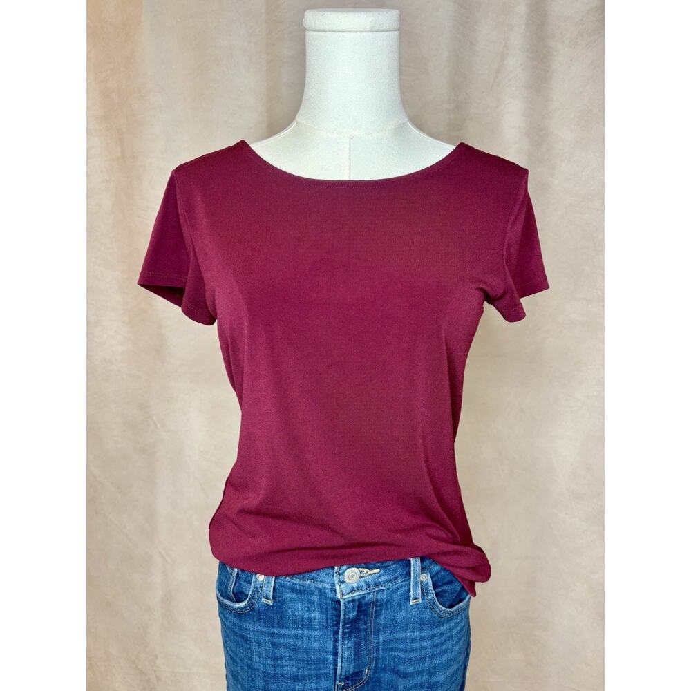 Express Burgundy Open Back Draped Top XS Stretch Minimalist Blouse